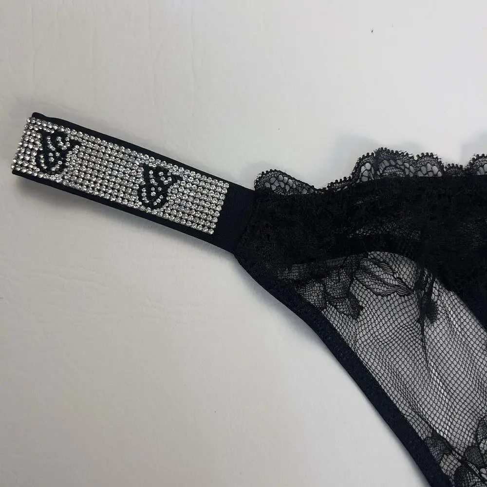2 Victoria's Secret Very Sexy‎ Rhinestone Shine Logo Thong String Panties S.L